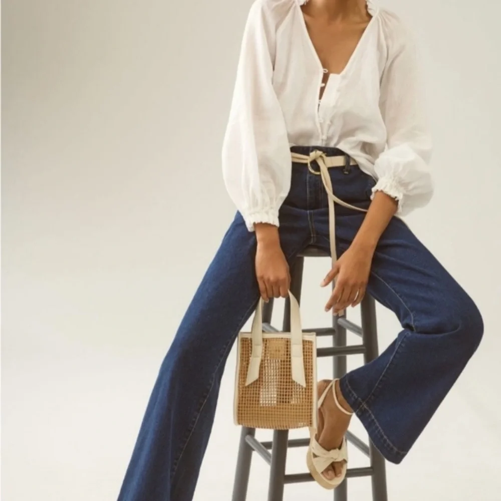100% Linen Meave by Anthropologie Audie Puff-Sleeve Blouse